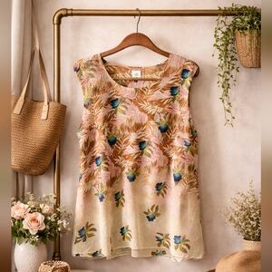 Cabi Beach Club Parlor Top #5216 Size L Sleeveless Floral Blouse EUC